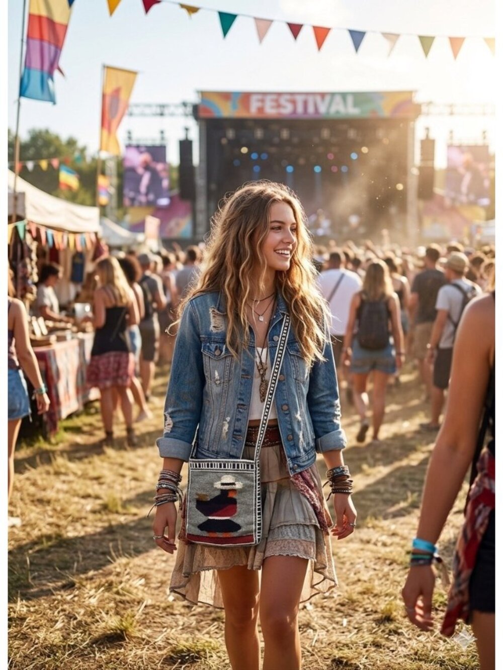 Handmade Wool Mexican Mini Crossbody Bag Gray One Size Coastal Festival Hippie